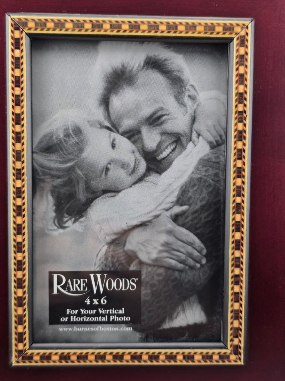 Rare Woods Burnes of Boston 4x6 Photo Frame Rich Mahogany Finish & Woven Border - Picture 2 of 11